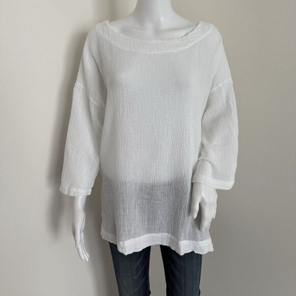 Bryn Walker Women's Wideneck Top Size S White Lagenlook Boxy Crepe Crinkle - Picture 1 of 8